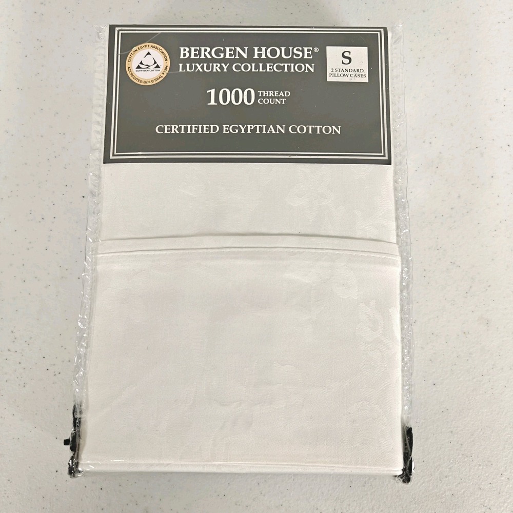 2 BERGEN HOUSE WHITE FLORAL 100% Egyptian Cotton 1000TC Standard Pillowcases